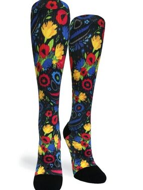 NWT Crazy Compression Floral Face Knee-High Socks - Size M 7-10